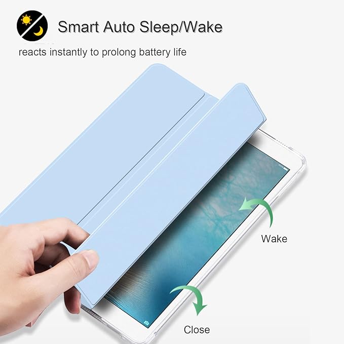 Case for iPad Pro 9.7 Only(Old Model 2016), Lightweight Slim Auto Sleep/Wake Trifold Stand Smart Cover, Soft TPU Frosted Translucent Back Pencil Holder Case for iPad Pro 9.7 Inch, Light Blue