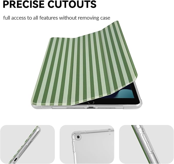 Lovmooful Compatible for iPad 5/6 (9.7-Inch,2018/2017 Model,6th/5th Generation) Case with Pencil Holder Cute Striped with Aesthetic Design Soft TPU Trifold Stand Protective-Dark Green