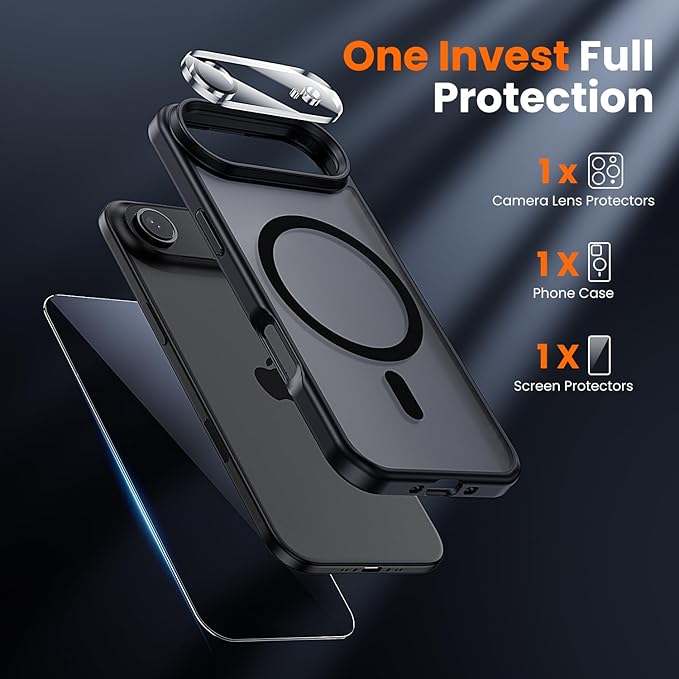 toushion 3 in 1 for iPhone Air Case Matte Black,Fits MagSafe, Screen Protector*1 Camera Lens Protector*1,Matte Skin Feeling Back, Cover Military-Grade Protection