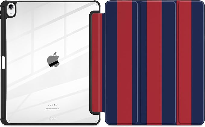 Case for iPad Air 13 inch M4 2026 M3 2025 M2 2024 Release with Pencil Holder Clear Back Shell Lightweight Shockproof TPU Edge Trifold Stand Auto Wake Sleep Cute Cover, Red Blue Stripes