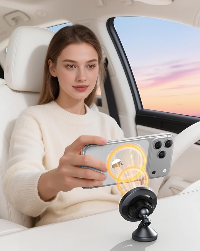 SYNCWIRE for MagSafe Car Mount - 360 Rotation Magnetic Phone Holder for Car Dashboard, Strong Magnet Car Phone Holder Mount Compatible iPhone 17 Pro Max Air 16 15 14 13 - Car Accessories for Women Men