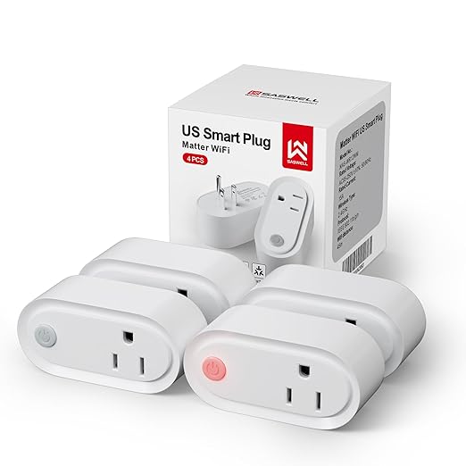 Matter Smart Plug, Work with Apple Homekit, Alexa & Google Home, WiFi Outlet with 15A/1800W Max, Voice Control, Supports Energy Monitoring by Tuya, 2.4GHz Wi-Fi Only, 4 Pack