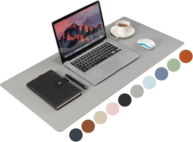 Wolaile PU Leather Desk Pad Blotter,Light Grey Waterproof Office Desktop Mat,36x17in Non-Slip Large Mouse Pad/Writing Protector/Desk Accessories