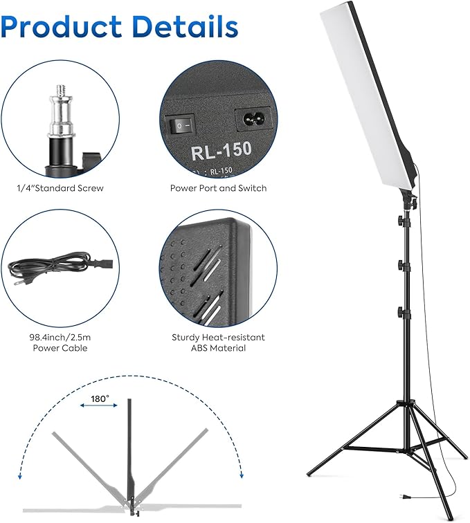 23.6" LED Video Light 2-Pack Full Screen Photography Lighting Kit 2500-7500K Dimmable Photo Studio Light Streaming Light with Remote Control & 6.5ft Stand for Filming YouTube TikTok Video Gaming