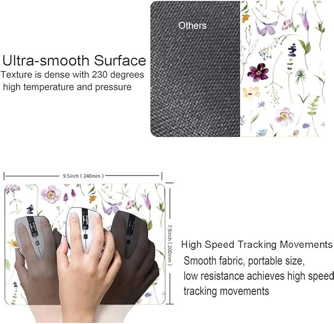 Mouse Pad, Premium-Textured Mouse Mat, Non-Slip Rubber Base Mousepad for Laptop, Computer & PC,9.5×7.9 in,Beautiful Flowers Plants