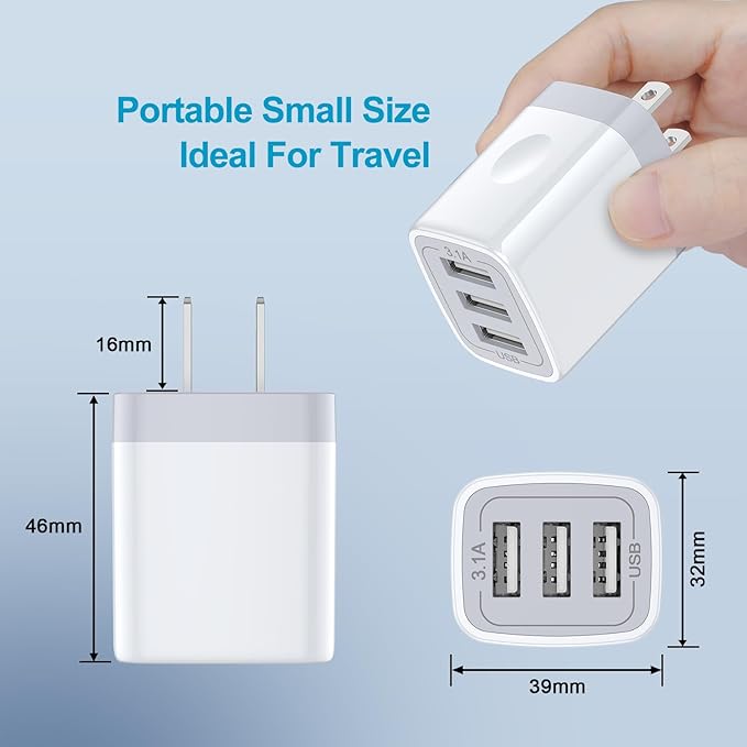 USB Wall Charger, Hootek 2Pack Wall Plug 3-Port USB Charging Station 3.1A Power Adapter Multi Port Quick Charger Block Cube for iPhone 17 16 15 14 13 12 11 Pro XS MAX 8 iPad Samsung Galaxy S25 S24 S23