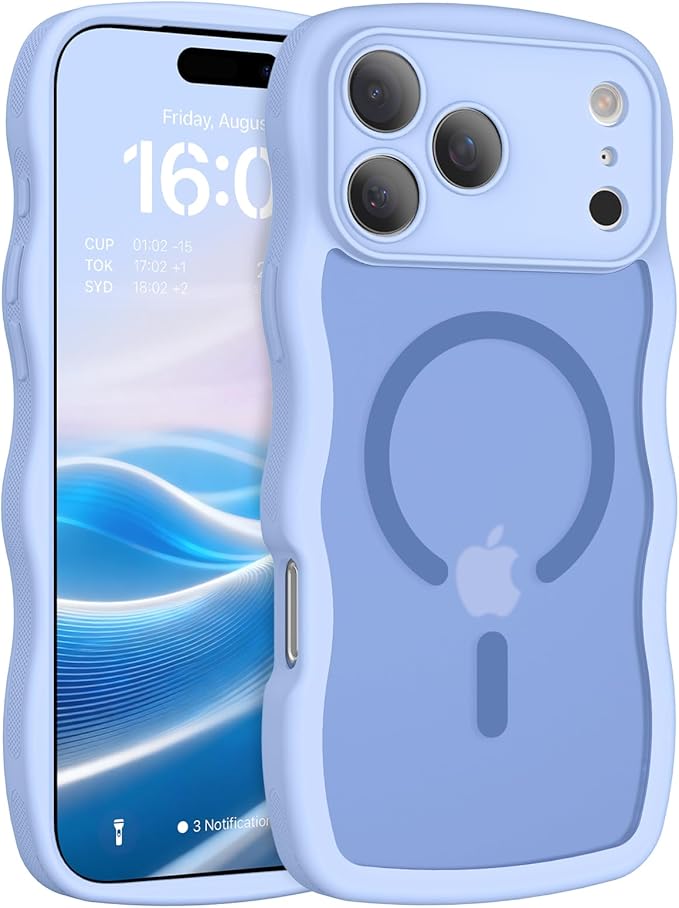 BENTOBEN Magnetic for iPhone 17 Pro Case, Cute Wavy [Full Camera Protection][Compatible with MagSafe] Matte Anti-Slip Bumper Women Girls Boys Protective Cover for 17 Pro 6.3", Mist Bluem