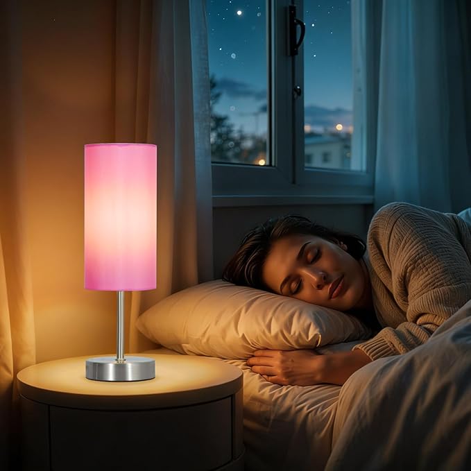 RISLG 2 Pack Small Table Lamps for Bedroom, Bedside Lamps for Nightstand with Wire Switch, Minimalist Modern Desk Lamps with Linen Fabric Shade for Kids Room Living Room Office Dorm, Bulb Included