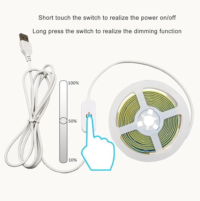 ZSLAIFU A 5V USB LED Light Strip, COB LED Strip Lights, White 5V LED Lights, Small LED Strip Light, TV Lights for TV Under Cabinet Kitchen Living Room Shelving or Displays (Warm 3.28ft)