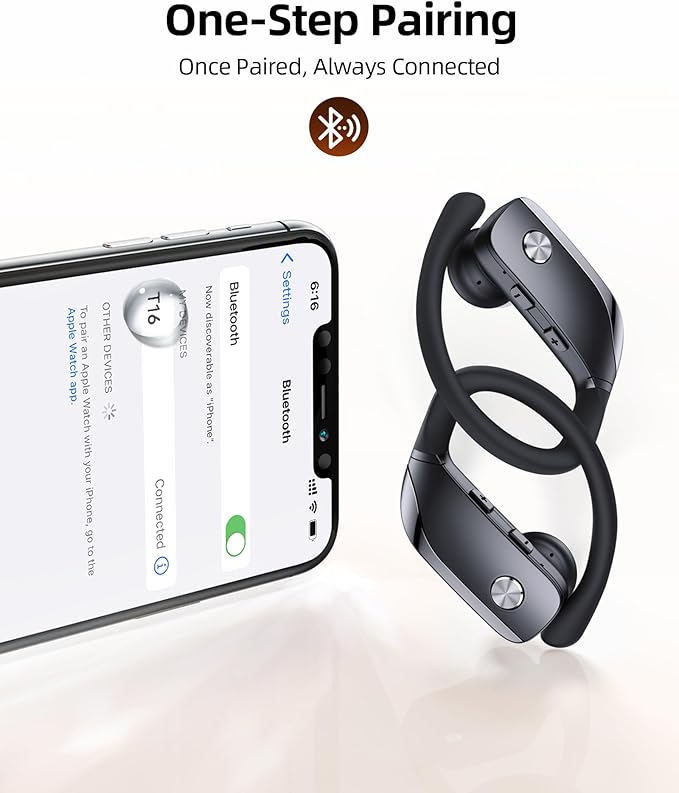 bmanl Wireless Earbuds Bluetooth Headphones Over Ear Hooks Ear Buds with 80H Playtime, LED Power Display, Dual Mic Clear Calls, Sports Wireless Ear Buds Bluetooth Earbuds for Running Gym Workout Black