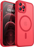 CANSHN Magnetic Compatible with iPhone 12 Pro Max Case, Upgraded [Full Camera Protection] [Compatible with Magsafe] [Translucent Matte] Shockproof Protective Phone Cover 6.7 Inch - Red