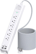 Addtam Power Strip Surge Protector - 15ft Long Extension Cord with 6 Outlets and 4 USB Ports (2 USB C), Ultra Flat Plug Wall Mount, Heavy Duty Charging Station for Home Office Dorm