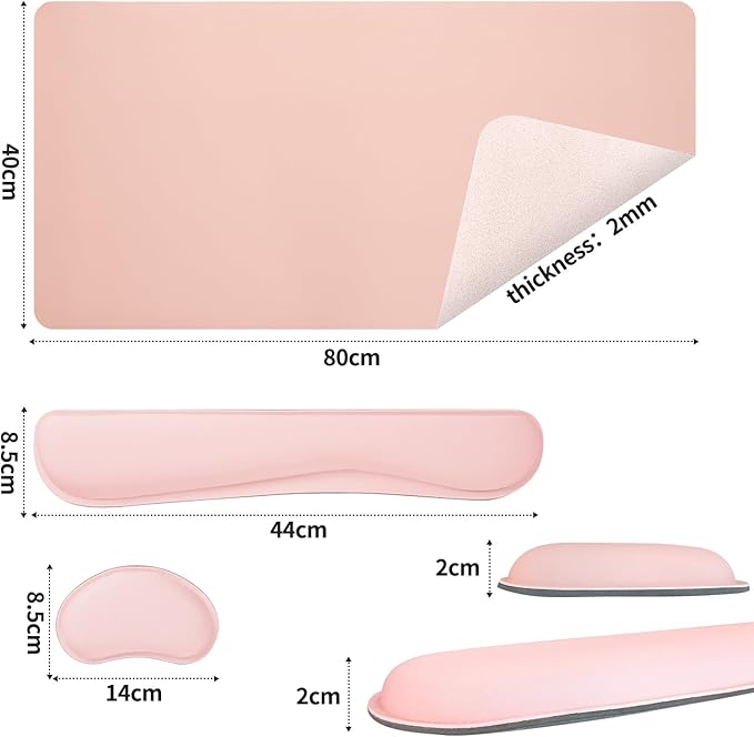 Bloss Large Desk Pad and Keyboard Wrist Rest, Large Mouse Pad + Keyboard Pad+Mouse Wrist Support, Non-Slip Desk Mat Protector for Office, Home (35.4×15.7 Inches,Pink)