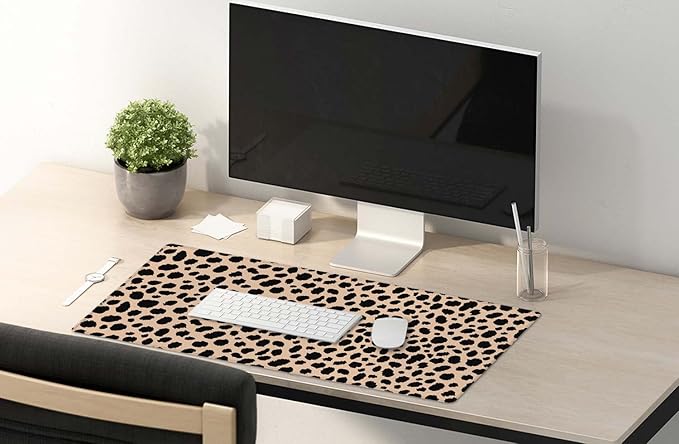 SSOIU Leopard Print Cute Desk Mat, Extra Large Non-Slip Rubber Mousepad - 35.5x15.7 in, Extended Gaming Mouse Pad