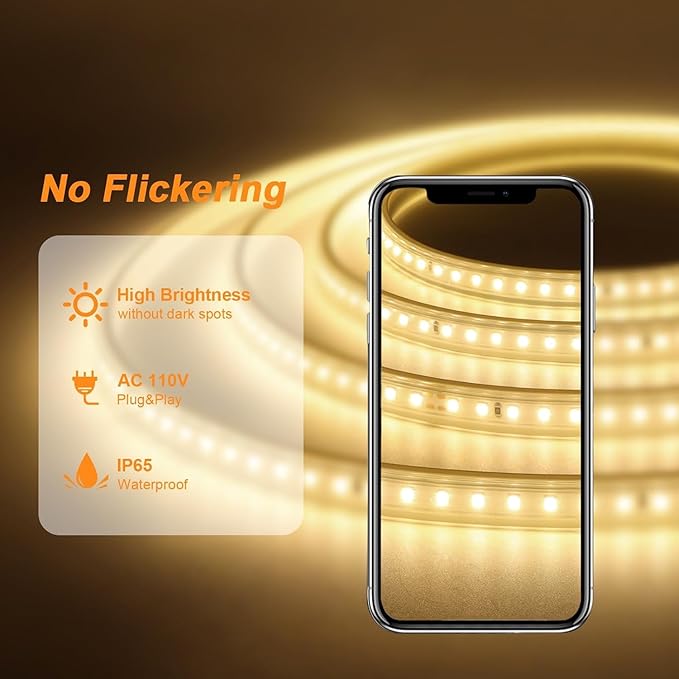 LED Strip Lights Outdoor LED Lights Waterproof AC 110V 600LED 3000k LED Rope Lights for Indoor, Outdoor, Garden, Lawn, Kitchen, Staircase, Room Decoration Lighting