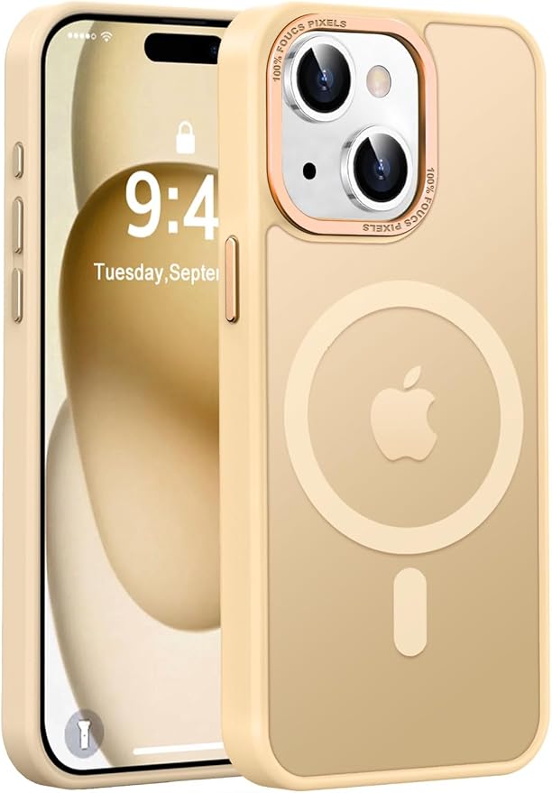 Newfuture Magnetic for iPhone 15 Case [Compatible with Magsafe] [Military Grade Drop Protection] Translucent Matte Anti-Fingerprint Shockproof Phone Case for iPhone 15 6.1 inch, Creamy Yellow