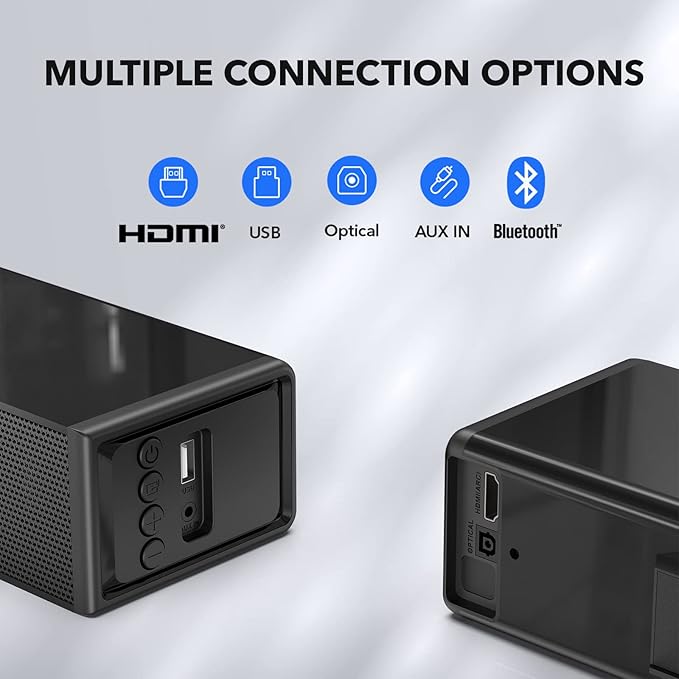 LARKSOUND Small Sound Bar for TV, PC, Gaming, Surround Sound System, Mini TV Speaker Soundbar with Bluetooth/HDMI ARC/Optical/AUX/USB Connections