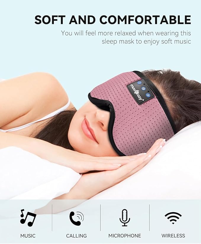 MUSICOZY Sleep Headphones, Bluetooth 5.4 Sleep Mask Headband Headphones Sleeping Eye Mask, Wireless Music Earbuds Earphones with HD Stereo Speakers for Side Sleepers, Cool Gadgets Unique Gift