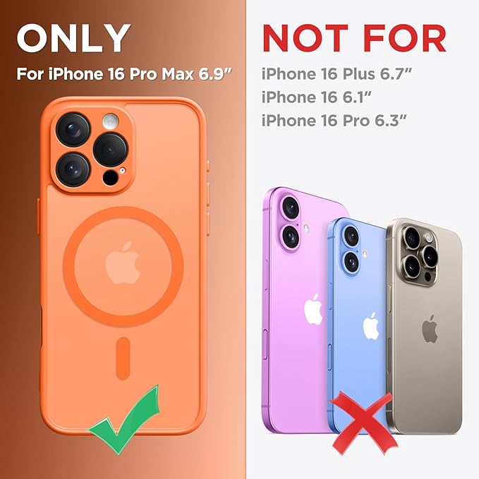 CAPRARO Magnetic Compatible with iPhone 16 Pro Max Case, Upgraded [Full Camera Protection] [Compatible with MagSafe] Protective Translucent Matte Women Phone Case Cover, Orange Yellow