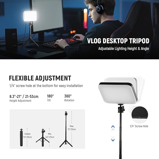 NEEWER BASICS 2 Pack LED Video Panel Light, Video Conference Lighting Kit with Desktop Tripod Stands/Filters for Webcam Desk Computer Laptop Zoom Call Makeup Recording Selfie Streaming, Dimmable, BP66