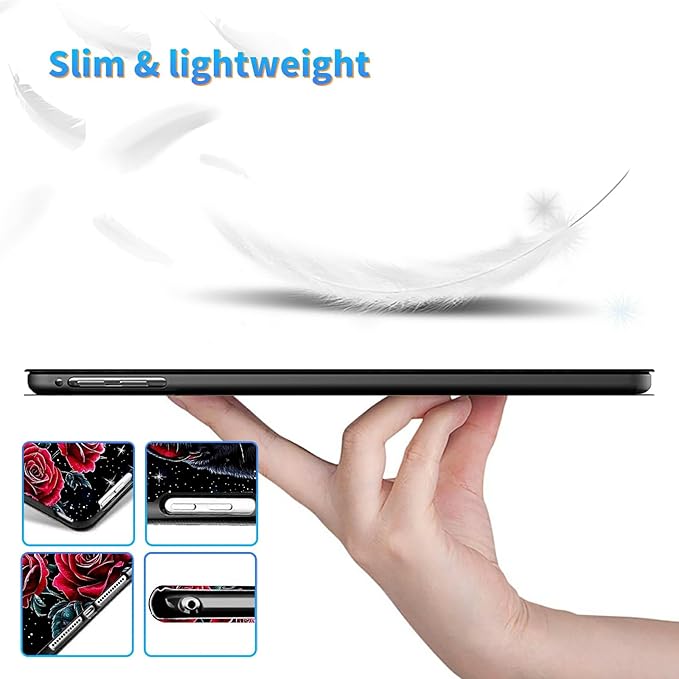 for Amazon Kindle Fire HD 8 & HD 8 Plus(12th/10th Generation, 2024/2022/2020 Release) 8" Tablet Case, Slim Kickstand Stand Leather Smart Cover with Auto Wake/Sleep, Red Rose Cat Black
