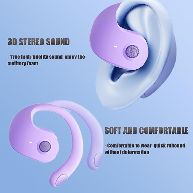 Earphone Wireless Bluetooth, OWS Hanging Bluetooth 5.4 Earphones, Open Ear Headset Ball - Portable and Comfortable, HiFi Stereo Sound Headphones Noise Cancelling Running Sport (Purple)