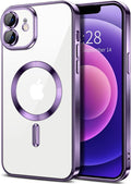 Hython Magnetic Clear for iPhone 12 Case with Camera Lens Protector [Compatible with MagSafe] Luxury Plating Edge Slim Soft TPU Cover Protective Phone Case for iPhone 12 6.1", Deep Purple
