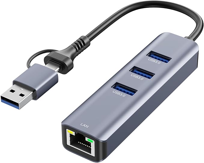 USB to Ethernet Adapter, ABLEWE USB 3.0/USB C to RJ45 Network Internet 2.5Gbps, Compatible with MacBook/Pro/Air, iPhone 15/16 Pro/Max, iPad Pro, Surface Pro, Windows 11/10/8/7, MacOS, Chromebook
