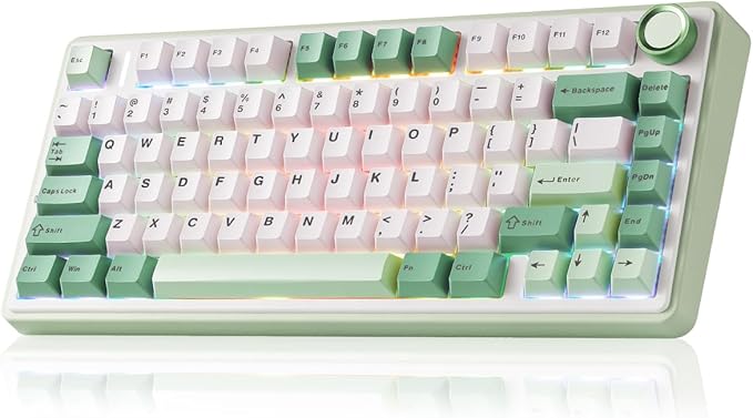Aula F75 Gaming Keyboard, 75% Wireless Keyboards RGB Backlit with Knob, Tri-Mode Hot Swappable Mechanical Keyboard for PC Gamer - Green