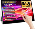 13.3 inch 4K 3840x2160 IPS Secondary Screen Portable Monitor 100% sRGB USB C HDMI Touch Small Computer Display for Gaming PC Laptop Drawing