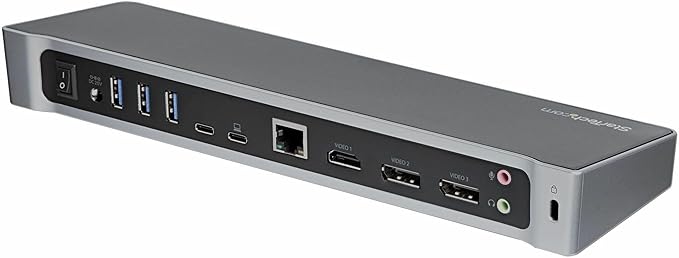 StarTech.com USB-C Triple Monitor Docking Station for MacBook Pro / Air M1 M2 M3 M4 & Windows, Universal 4K HDMI DP Dock, Thunderbolt Compatible, 100W Laptop Charging - TAA, Black, Silver