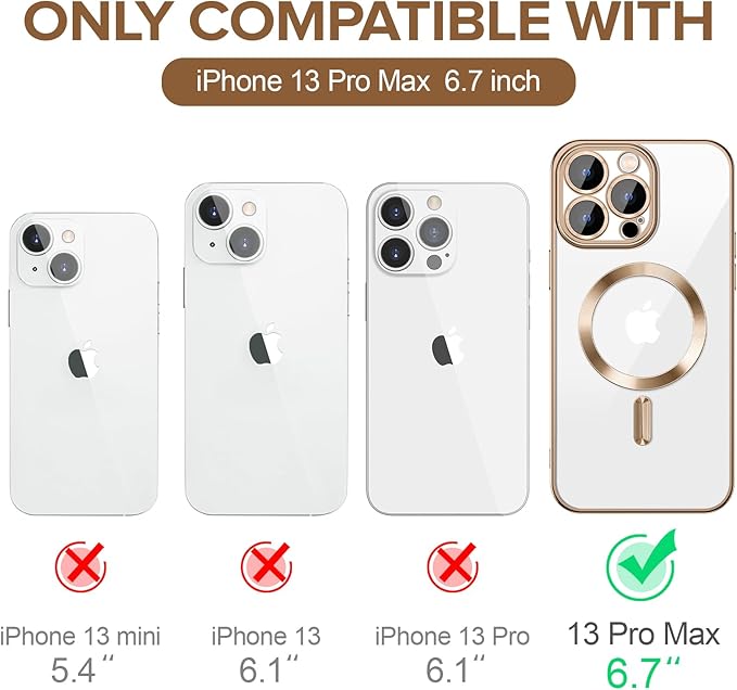 Hython Magnetic Clear for iPhone 13 Pro Max Case with Camera Lens Protector [Compatible with MagSafe] Plating Edge Slim Soft TPU Cover Protective Phone Case for iPhone 13 Pro Max 6.7", Desert Brown