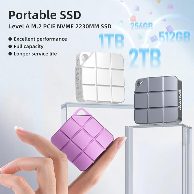 MAIWO 1TB Portable SSD External Solid State Drive, Build-in M.2 2230 PCIe NVMe SSD, USB C 3.2 Up to 1050MB/s, Mini Cute PSSD for iPhone 15 16 17 Pro Max MacBook Pro Air, Aluminum (Pinkish Purple)