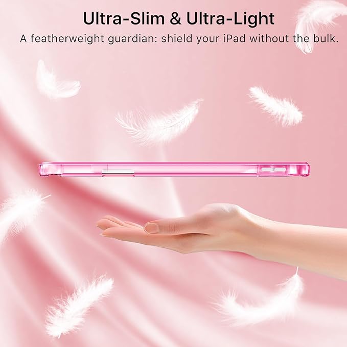 MoKo for iPad Air 11 inch Case (M4/M3/M2) 2026/2025/2024, iPad Air 5th/4th Gen 10.9 inch Case 2022/2020 with Pencil Holder, Slim Light Trifold Cover with Hard PC Translucent Back Shell, Persian Pink