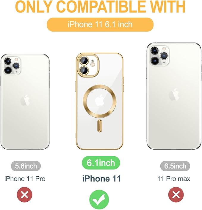 Hython Magnetic Clear for iPhone 11 Case with Camera Lens Protector [Compatible with MagSafe] Luxury Plating Edge Slim Soft TPU Cover Protective Phone Case for iPhone 11 6.1", Gold