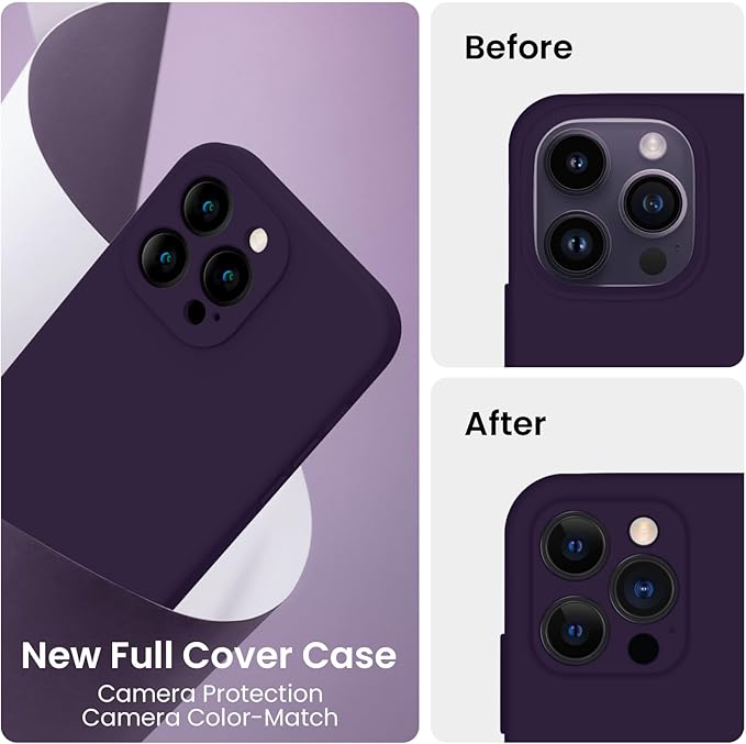 FireNova Designed for iPhone 14 Pro Max Case, Silicone Upgraded [Camera Protection] Case with [2 Screen Protectors], Soft Anti-Scratch Microfiber Lining Inside, 6.7 inch, Purple