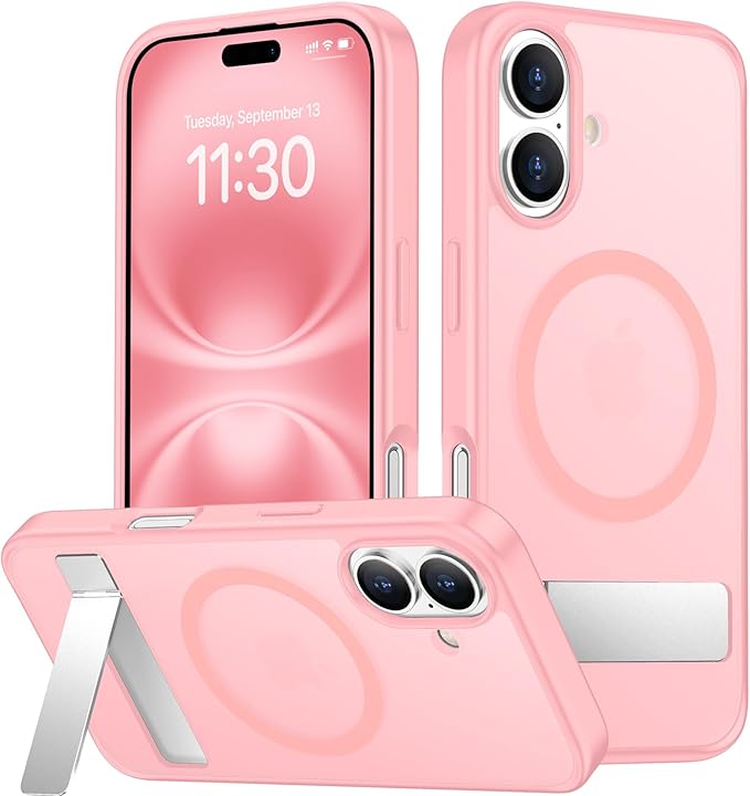 SPIDERCASE Magnetic for iPhone 16 Case,with [3 Stand Ways] [Military Grade Drop Protection] with Invisible Stand Shockproof Slim Phone Case for iPhone 16 6.1'',Light Pink