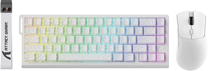 ATTACK SHARK X68 HE Wired Rapid Trigger Mechanical Gaming Keyboard and R1 Mouse with Adjustable Actuation,Coiled Cable,USB C/2.4Ghz Wireless/BT Ultralight 18K DPI Mice for Esport Gamer(White Contour)