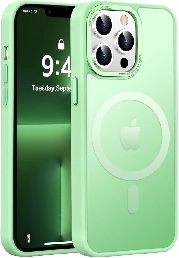 Newfuture Designed for iPhone 13 Pro Max Case with Magnetic [13 FT Military Drop Protection] [Compatible with Magsafe] Slim Translucent Matte Shockproof with Anti-Fingerprint Phone Case, Matcha Green