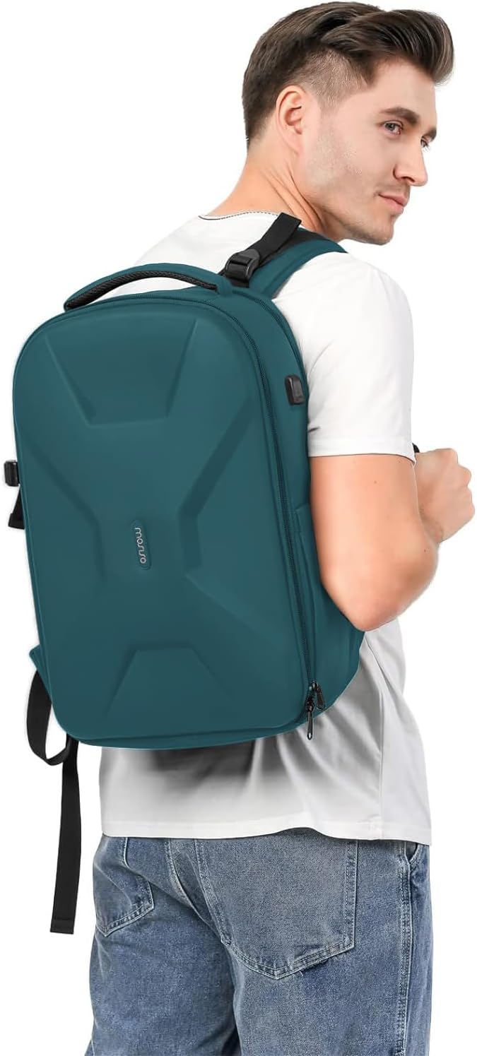 MOSISO 15.6-16 inch 35L Laptop Backpack with USB Charging Port for Women Men, Waterproof Hardshell Travel Business Computer Bag, Anti-Theft Daypack with Luggage Strap, Teal Green