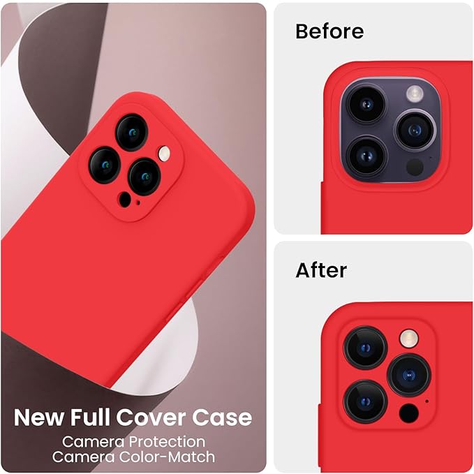 FireNova Designed for iPhone 14 Pro Max Case, Silicone Upgraded [Camera Protection] Case with [2 Screen Protectors], Soft Anti-Scratch Microfiber Lining Inside, 6.7 inch, Red