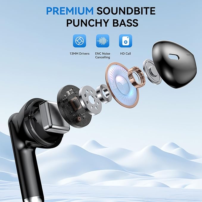 Wireless Earbuds, Bluetooth 5.4 Headphones HiFi Stereo with 4 HD Mic, 50H Playtime Bluetooth Earbuds with LED Display, IPX7 Waterproof Wireless Earphones, Touch Control Ear Buds,USB-C Black