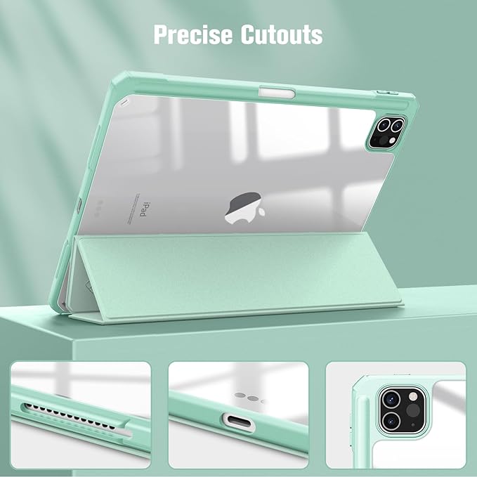 Fintie Hybrid Slim Case for iPad Pro 11-inch (4th / 3rd Generation) 2022/2021 - [Built-in Pencil Holder] Shockproof Cover w/Clear Transparent Back Shell, Also Fit iPad Pro 11" 2nd Gen, Green