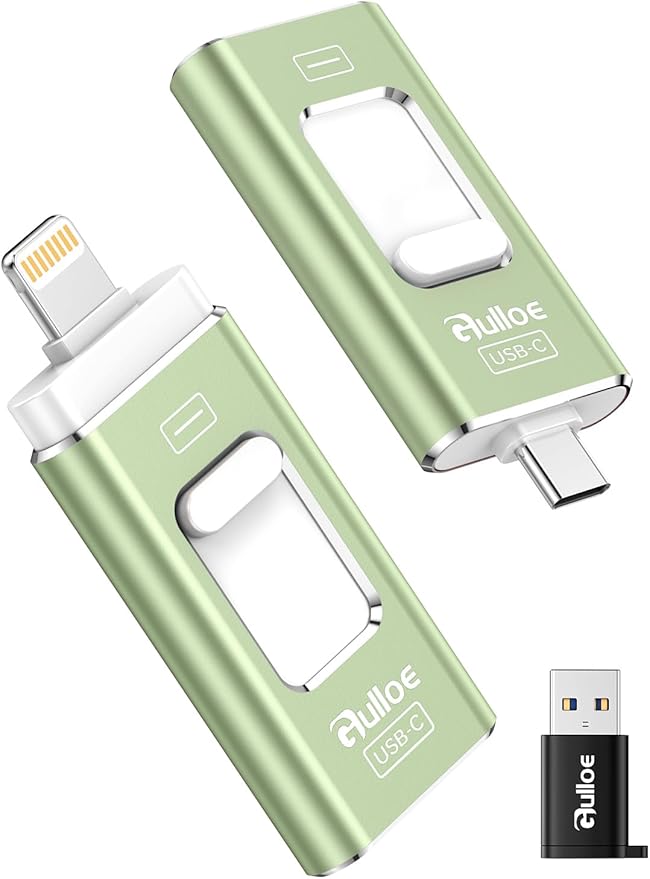 Gulloe 512GB Dual Interface Flash Drive for Phone Storage Photos Videos, Phone USB Backup External Photo Memory Stick - No App Required, Compatible with iPhone, iPad, Android & PC (Sage Green)