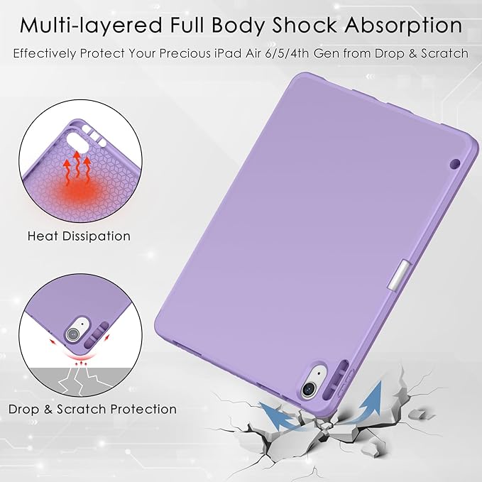 Soke Case for New iPad Air 11 Inch (M4/M3/M2, 2026-2024), iPad Air 5th/4th Generation 10.9 Inch (2020-2022) with Pencil Holder, Soft TPU Back Cover & Auto Sleep/Wake, Lilac