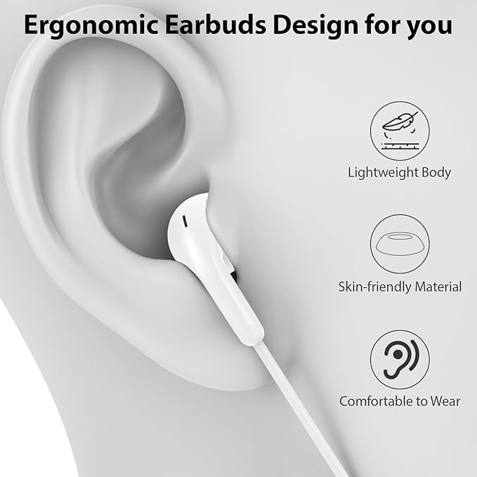 USB C Earbuds Wired USB Type-C Headphones for Apple iPhone 17 16 15 Pro/iPad 10th Generation for Galaxy S26 Pixel 10 Earphones with Microphone Volume Control Noise Isolating HiFi Stereo Headset White