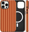 Magnetic for iPhone 15 Case Cute Stripes Phone Case, Shockproof Slim TPU and Hard PC Protective Phone Cover Compatible with MagSafe Designed for Women Girls, Deep Brown