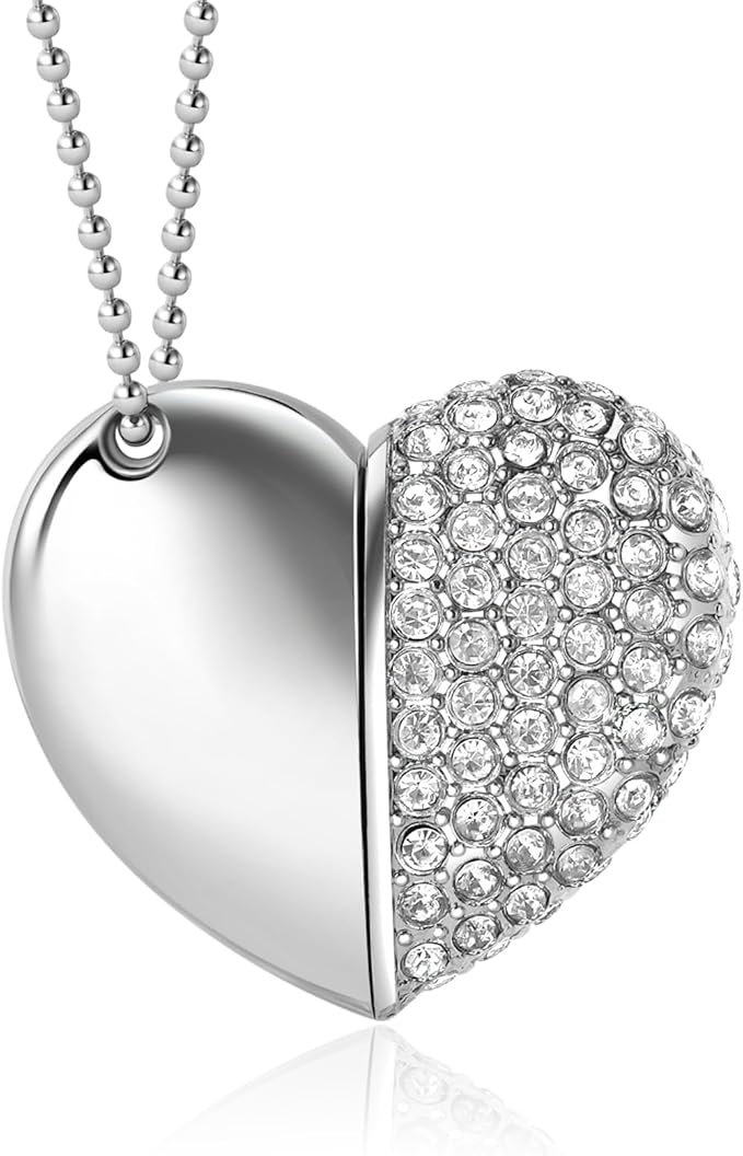 USB 2.0 Flash Drive,Cute Romantic Heart Shape USB Memory Stick,Thumb Drive for Photos, Music, Files Storage (Silver, 32, GB)