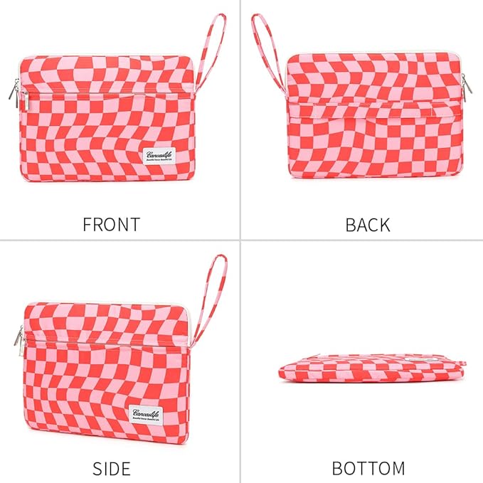 Canvaslife Laptop Sleeve Case Cover with Pocket for MacBook Pro 14 inch and 14 inch-14.4 inch HP, Lenovo, Dell, ASUS, Acer Notebook Computer (New Pink Checker)