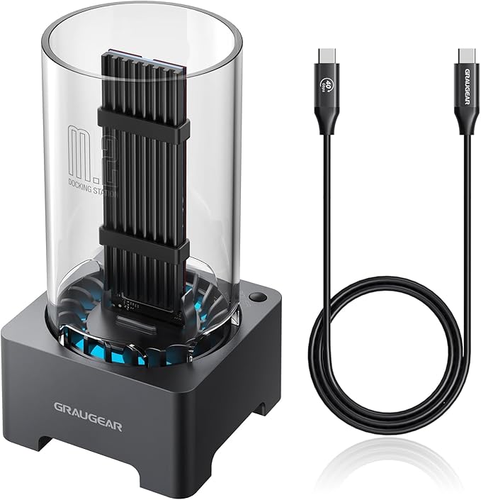 GRAUGEAR USB4 M.2 SSD Docking Station, 40Gbps External NVMe SSD Enclosure with Built-in Cooling Fan, UASP Trim Support, Compatible with Thunderbolt 4/3, ASM2464PD Chip